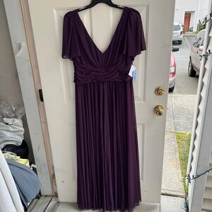 NWT David's Bridal Plum V-Neck Flutter Sleeve Maxi Dress